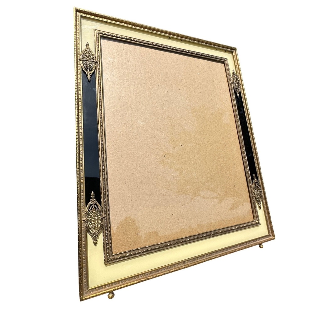 Vintage Hollywood Regency Ornate Gold Filigree 7x9 Picture Frame Black Cream